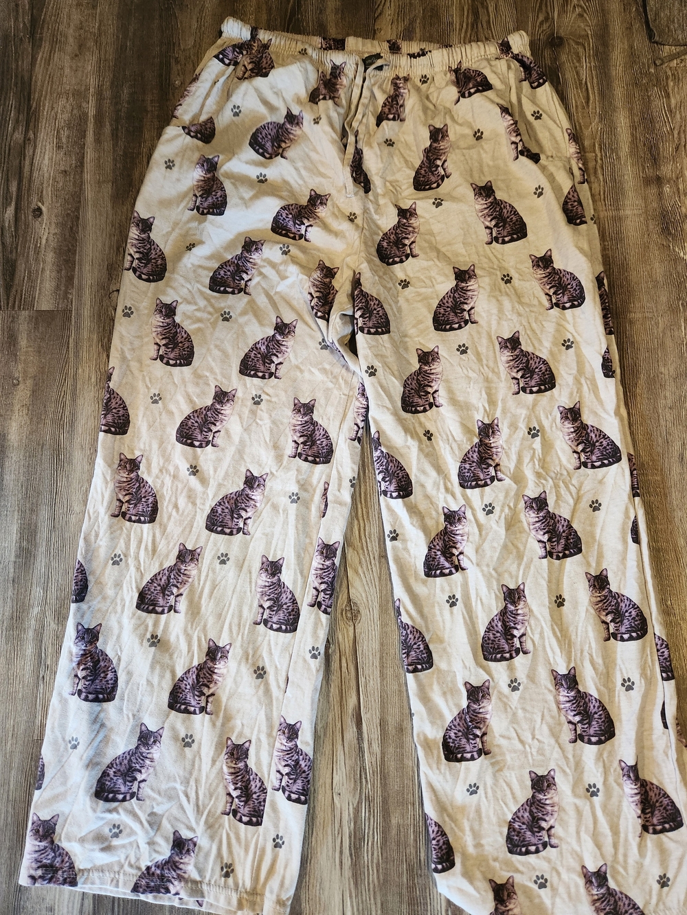 Cat Print Pajama Pants - Cream Background with Brown Tabby Cats